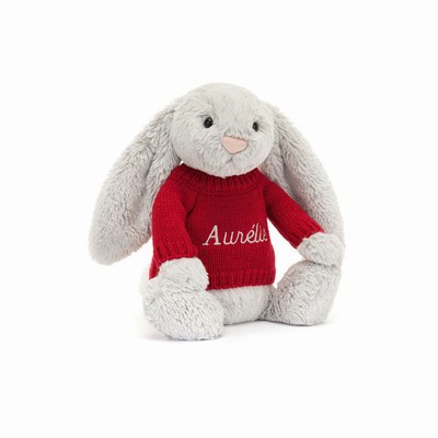 Jellycat Bashful Silver Bunny with Red Jumper Australia | 741265CKI